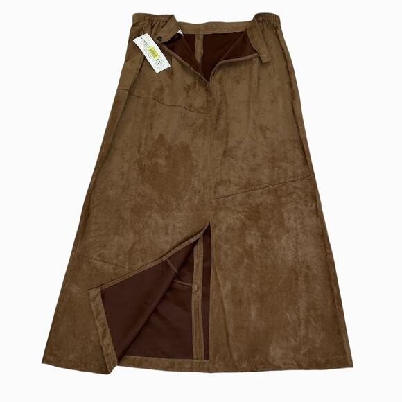 Napa Valley Midi Skirt Womens 14 Brown Faux Suede A Line Back Zip Western Y2K - Picture 4 of 7
